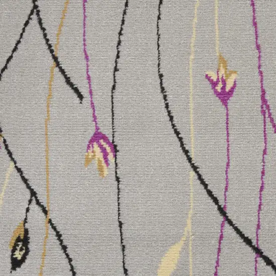 8' Gray And Pink Floral Runner Rug Photo 3