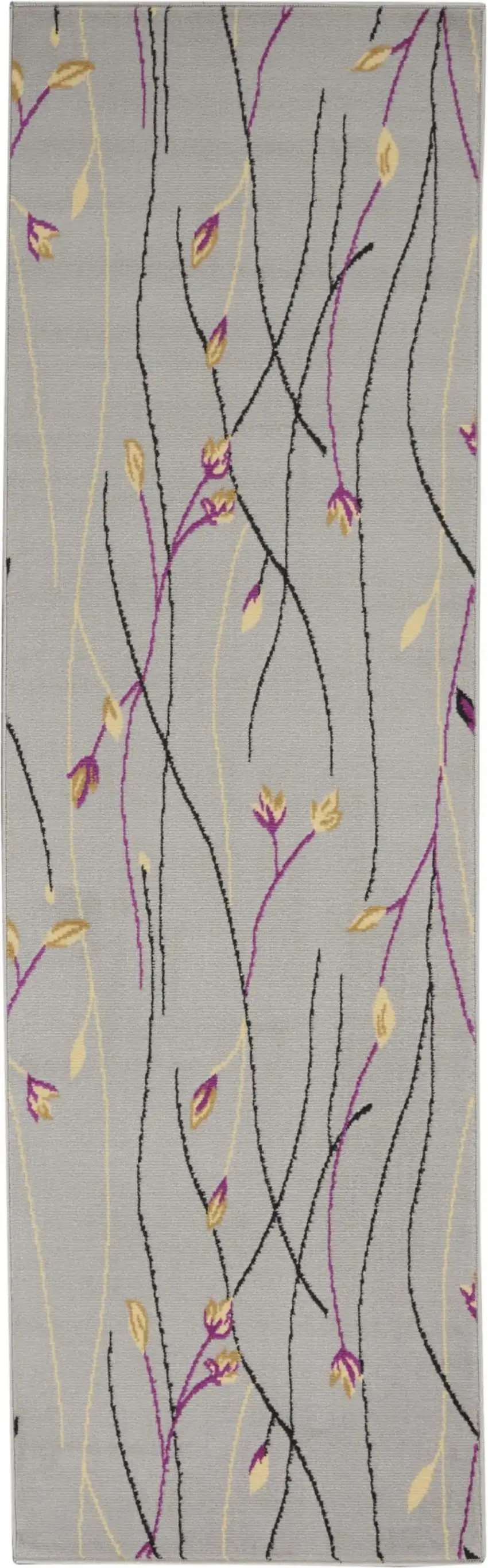 8' Gray And Pink Floral Runner Rug Photo 8