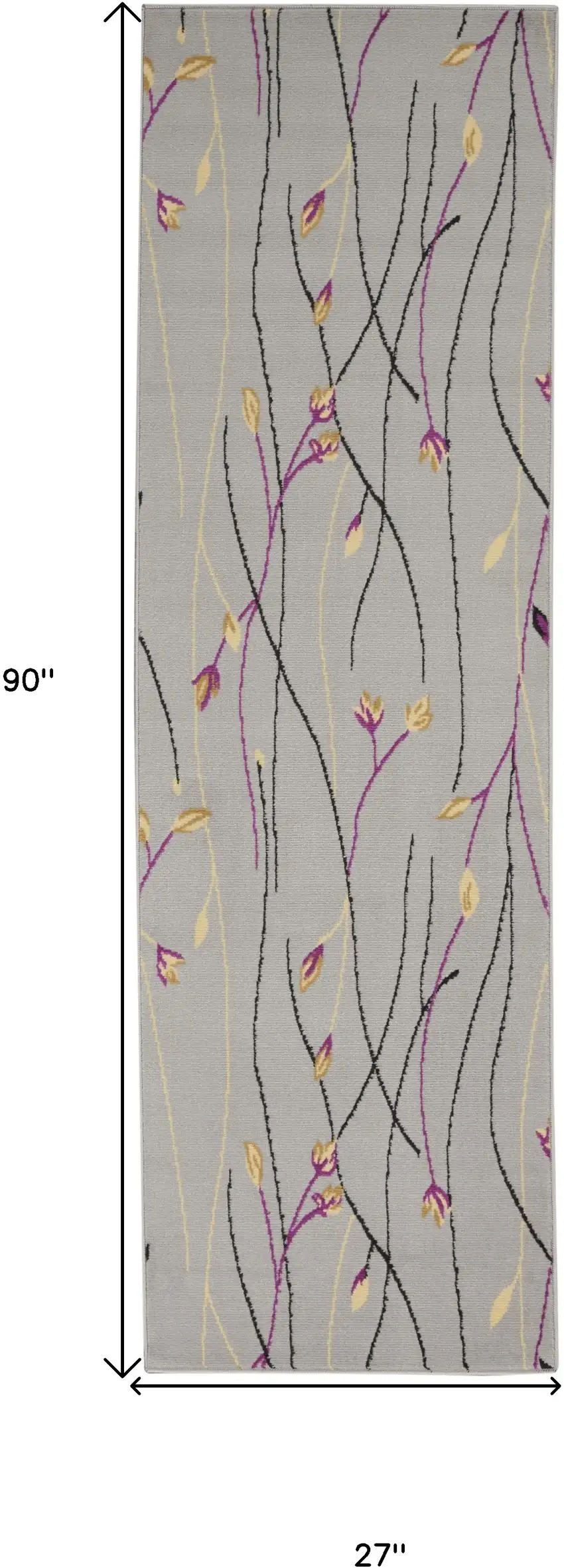 Gray and Pink Floral Power Loom Runner Rug Photo 3