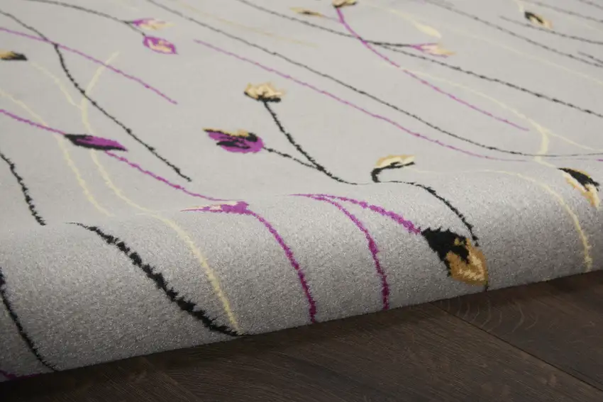 8' Gray And Pink Floral Runner Rug Photo 8