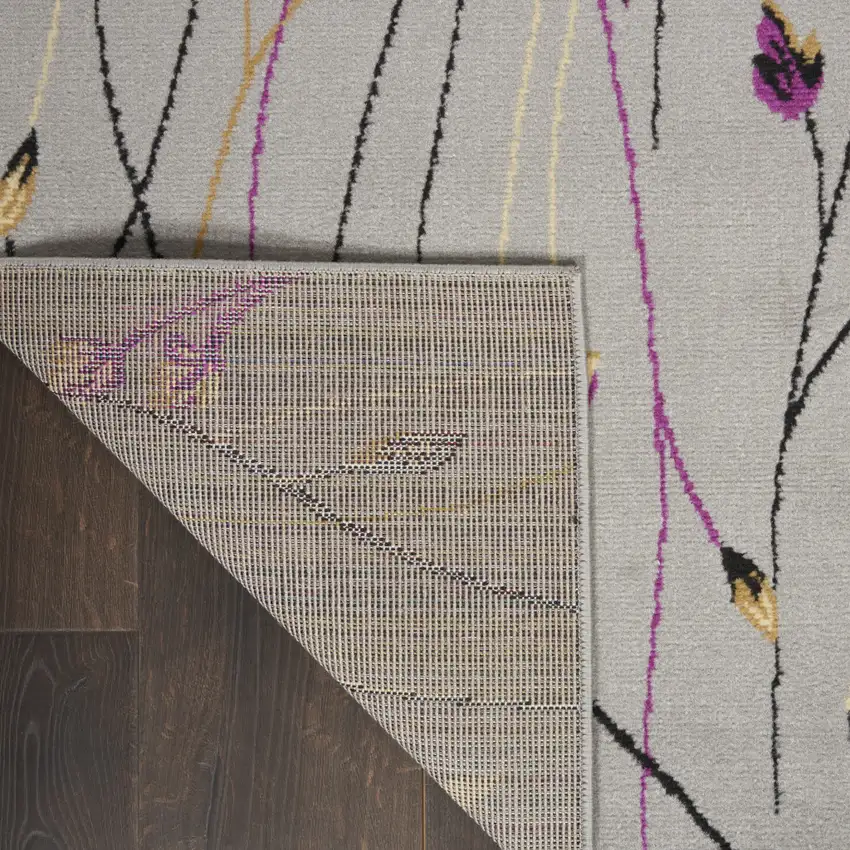 8' Gray And Pink Floral Runner Rug Photo 9