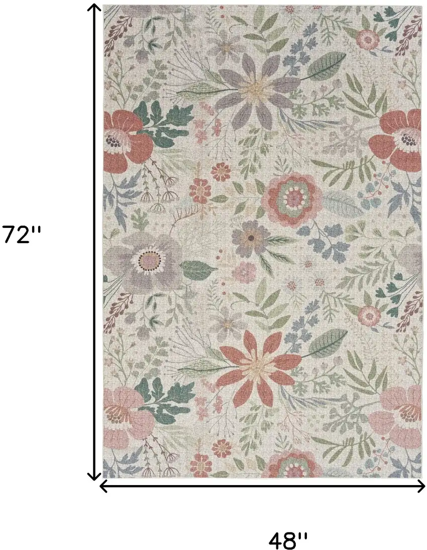 Gray and Pink Floral Power Loom Washable Non Skid Area Rug Photo 3
