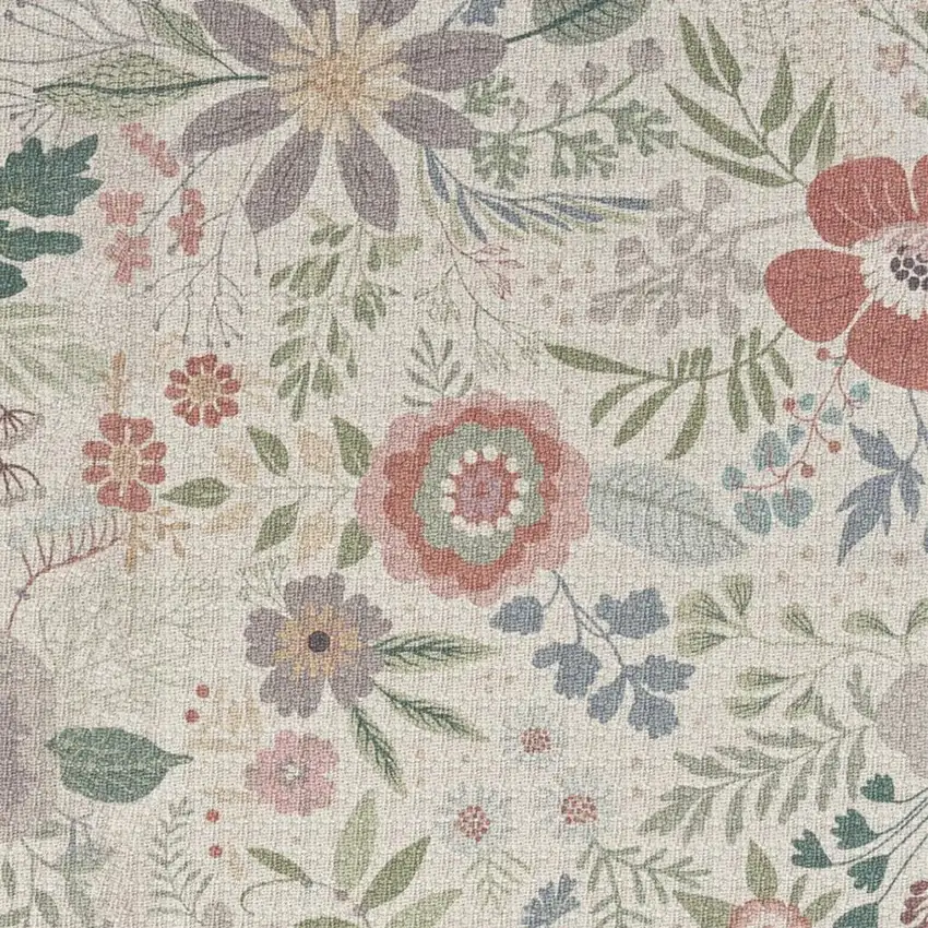 Gray and Pink Floral Power Loom Washable Non Skid Area Rug Photo 1