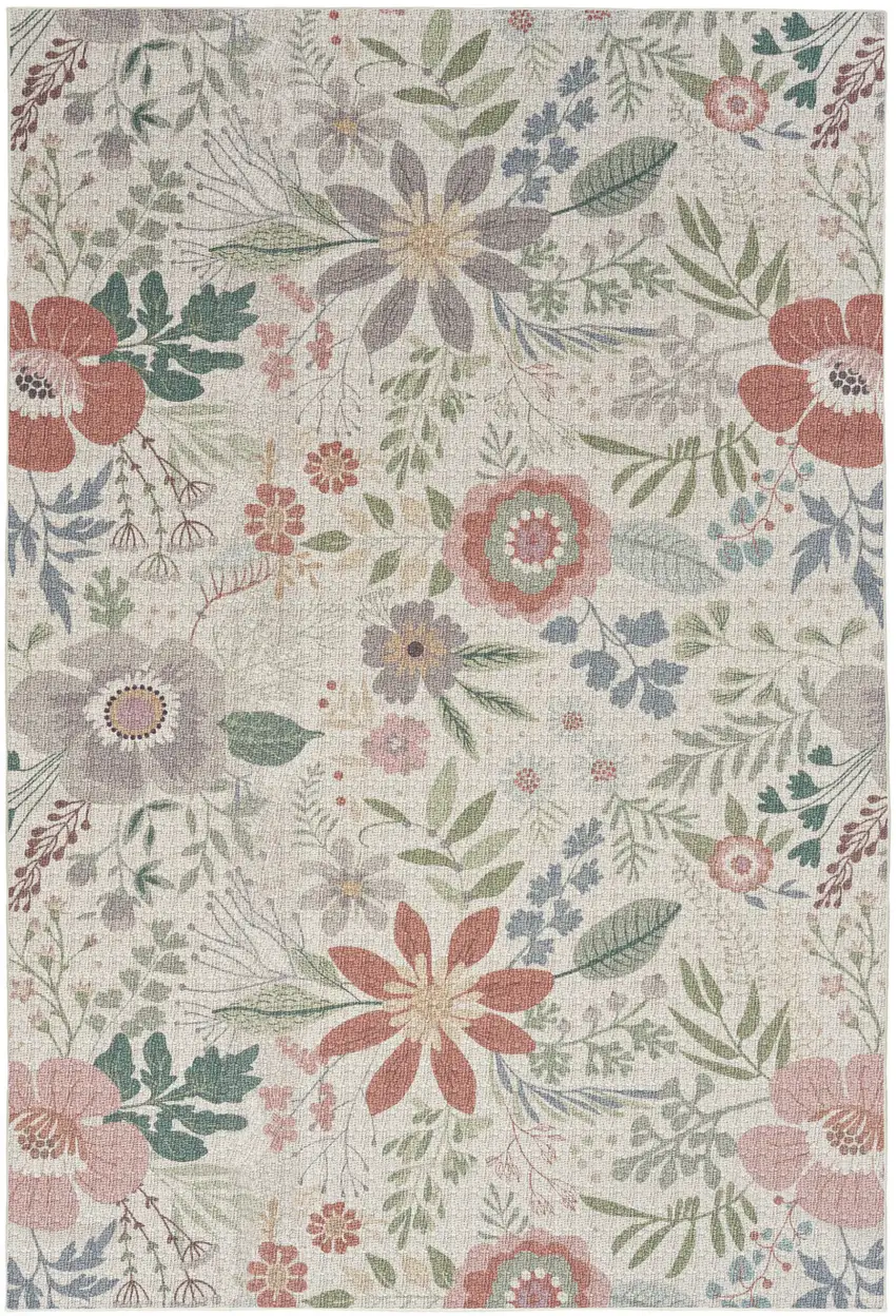 Gray and Pink Floral Power Loom Washable Non Skid Area Rug Photo 4