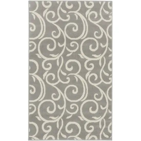 Gray and Pink Floral Vines Power Loom Area Rug Photo 3