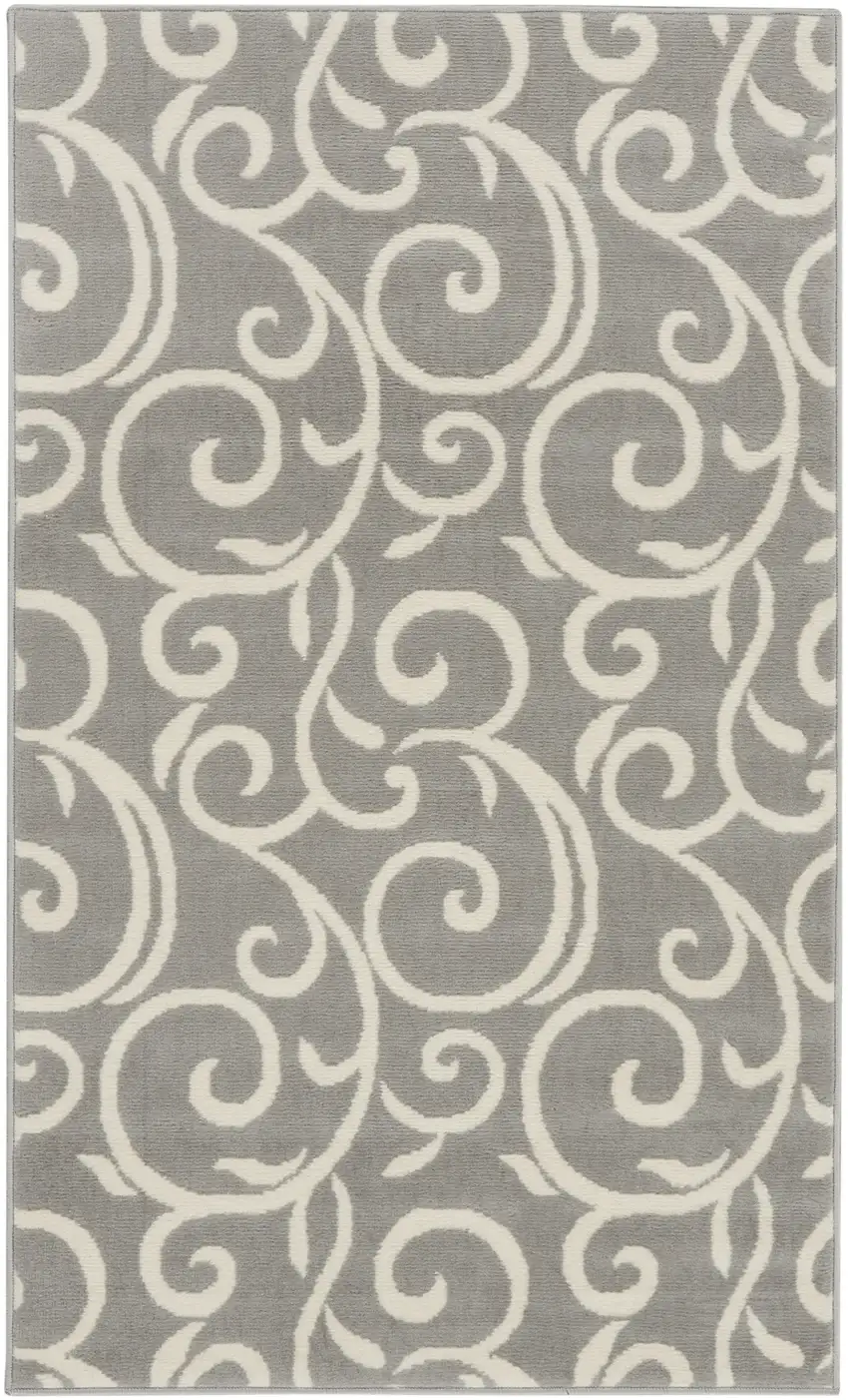Gray and Pink Floral Vines Power Loom Area Rug Photo 3