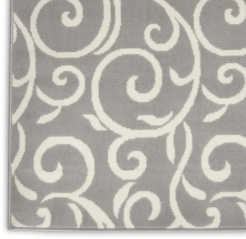 Gray and Pink Floral Vines Power Loom Area Rug Photo 9