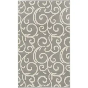 Photo of Gray and Pink Floral Vines Power Loom Area Rug