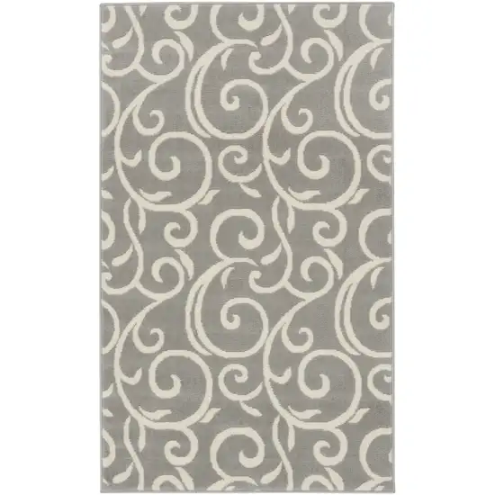 Gray and Pink Floral Vines Power Loom Area Rug Photo 1