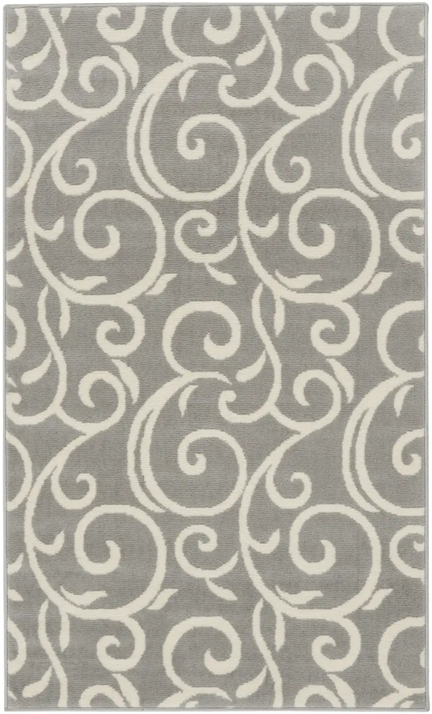 Gray and Pink Floral Vines Power Loom Area Rug Photo 1