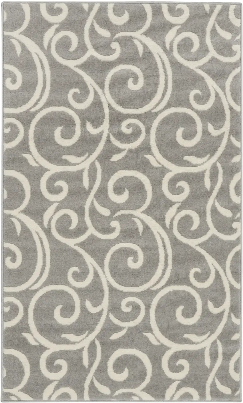 Gray and Pink Floral Vines Power Loom Area Rug Photo 1