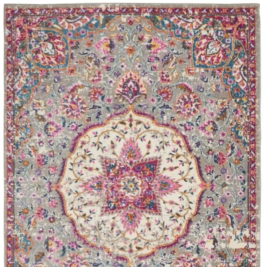 Gray And Ivory Medallion Area Rug Photo 7