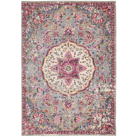 Gray And Ivory Medallion Area Rug Photo 7