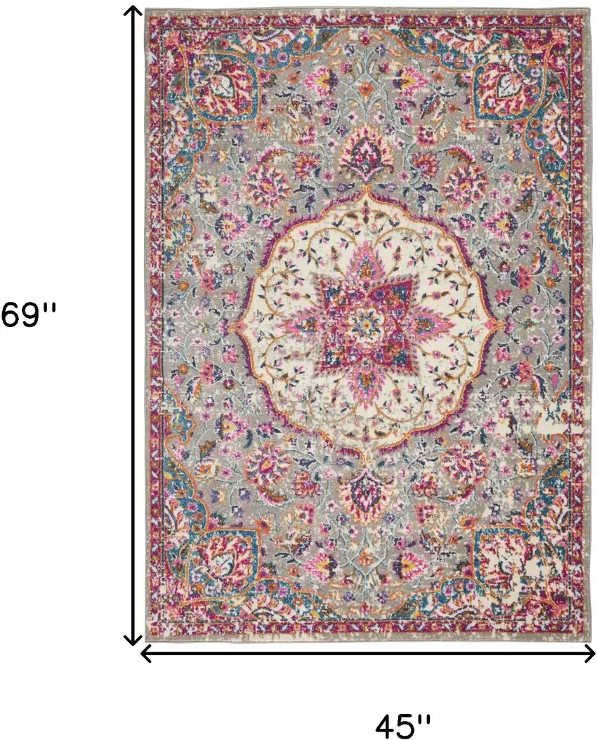 Gray And Ivory Medallion Area Rug Photo 5