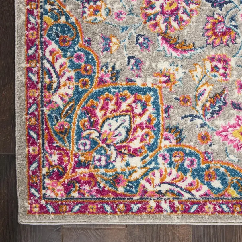 Gray And Ivory Medallion Area Rug Photo 8