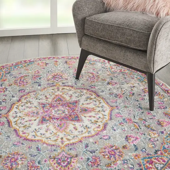 Gray and Pink Medallion Area Rug Photo 6