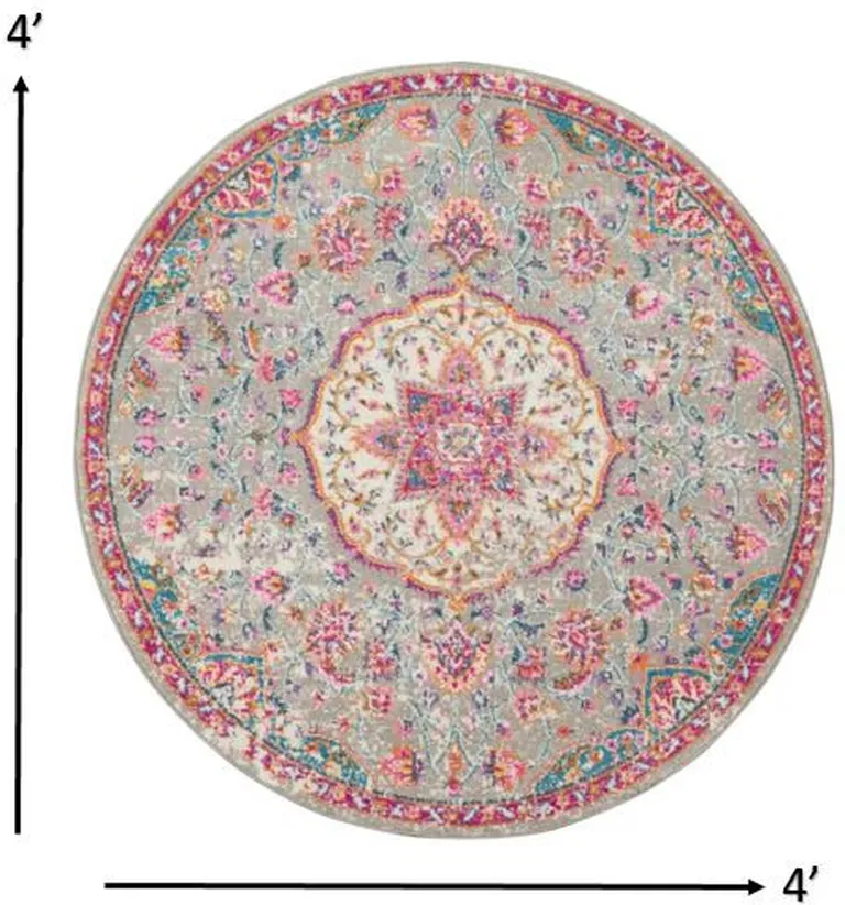 Gray and Pink Medallion Area Rug Photo 4