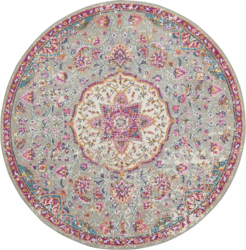 Gray and Pink Medallion Area Rug Photo 8