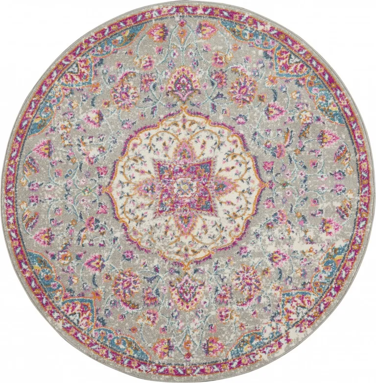 Gray and Pink Medallion Area Rug Photo 2