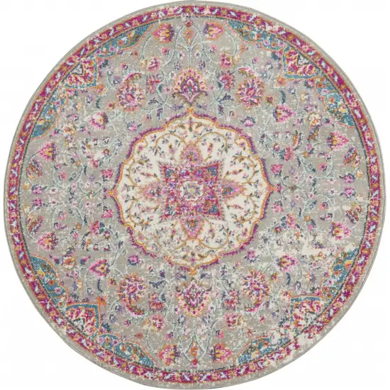 Gray and Pink Medallion Area Rug Photo 8