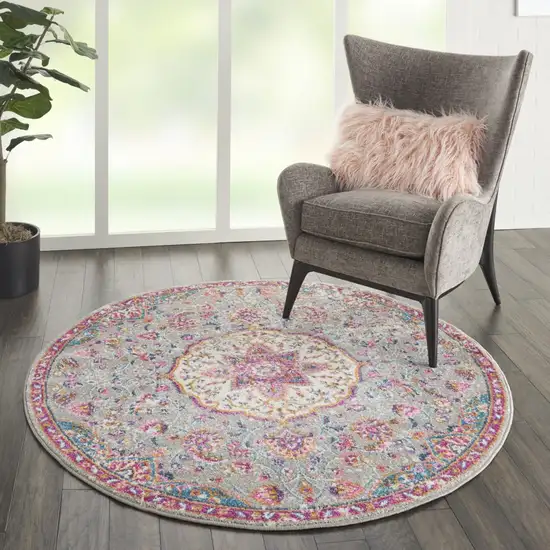 Gray and Pink Medallion Area Rug Photo 7