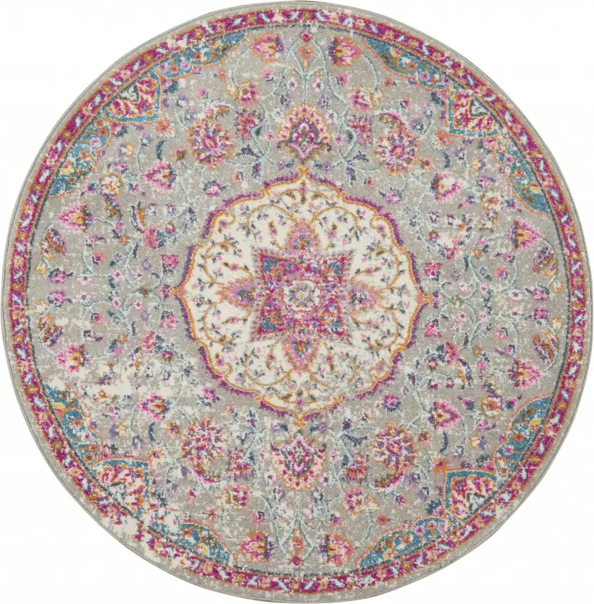 Gray and Pink Medallion Area Rug Photo 1