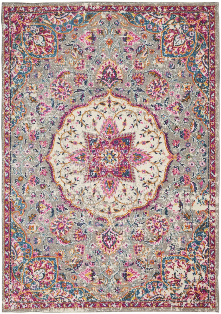 Gray And Ivory Medallion Area Rug Photo 1