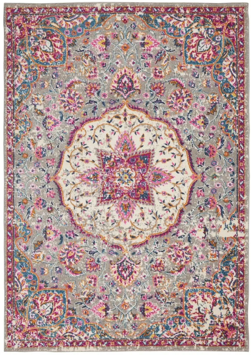 Gray And Ivory Medallion Area Rug Photo 8