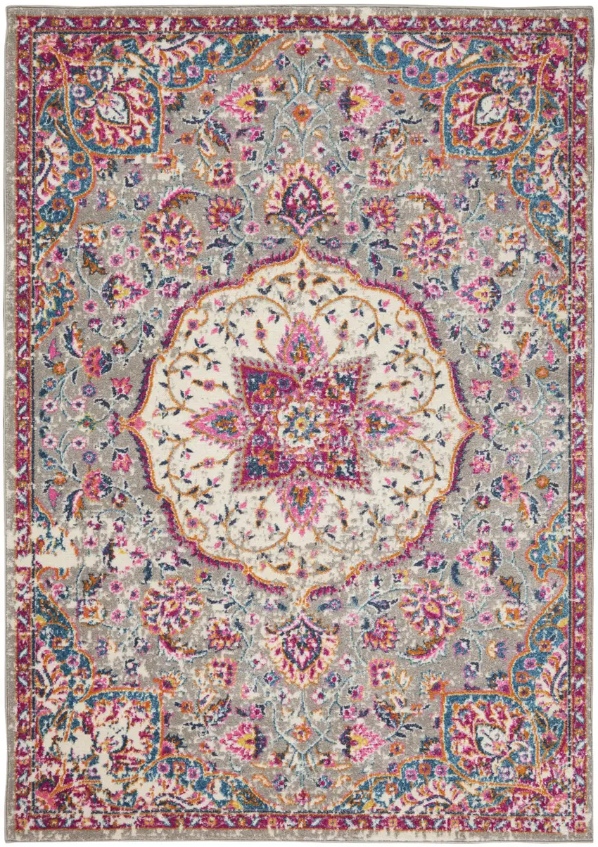 Gray And Ivory Medallion Area Rug Photo 6