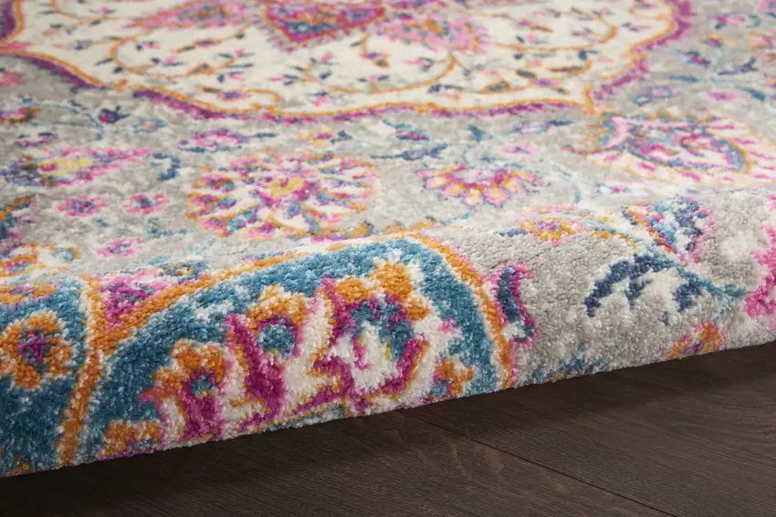 Gray And Ivory Medallion Area Rug Photo 9