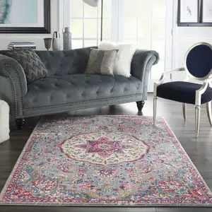 Photo of Gray and Pink Medallion Area Rug