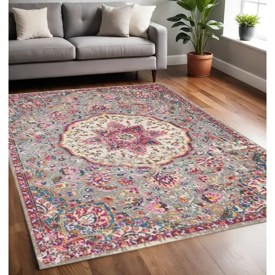 Gray And Ivory Medallion Area Rug Photo 2