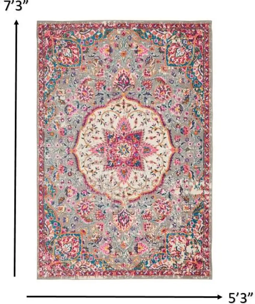Gray and Pink Medallion Area Rug Photo 5
