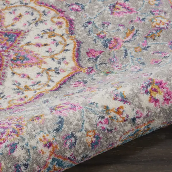 5' Gray And Pink Medallion Round Rug Photo 9
