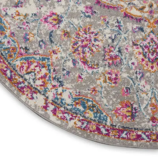 5' Gray And Pink Medallion Round Rug Photo 7