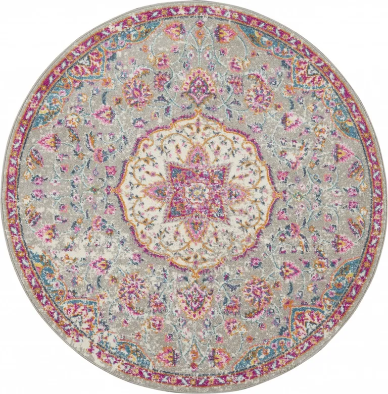 Gray and Pink Medallion Area Rug Photo 1