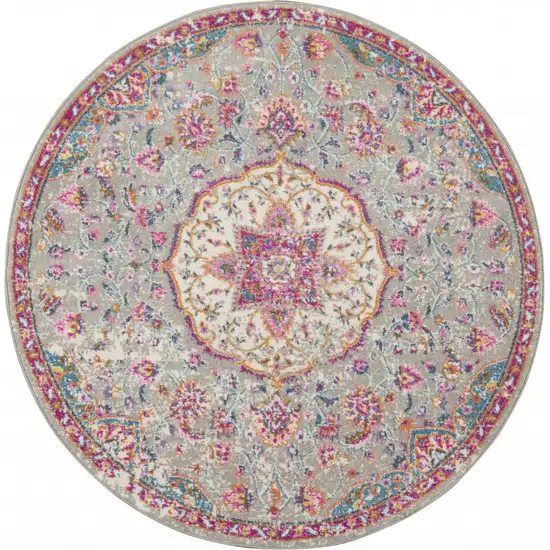 Gray and Pink Medallion Area Rug Photo 1
