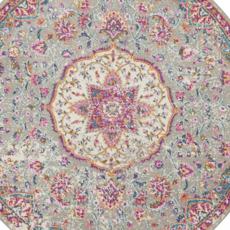 Gray and Pink Medallion Area Rug Photo 5