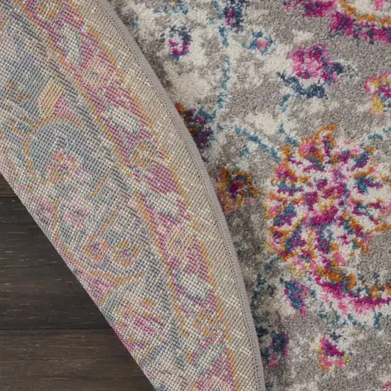 5' Gray And Pink Medallion Round Rug Photo 8