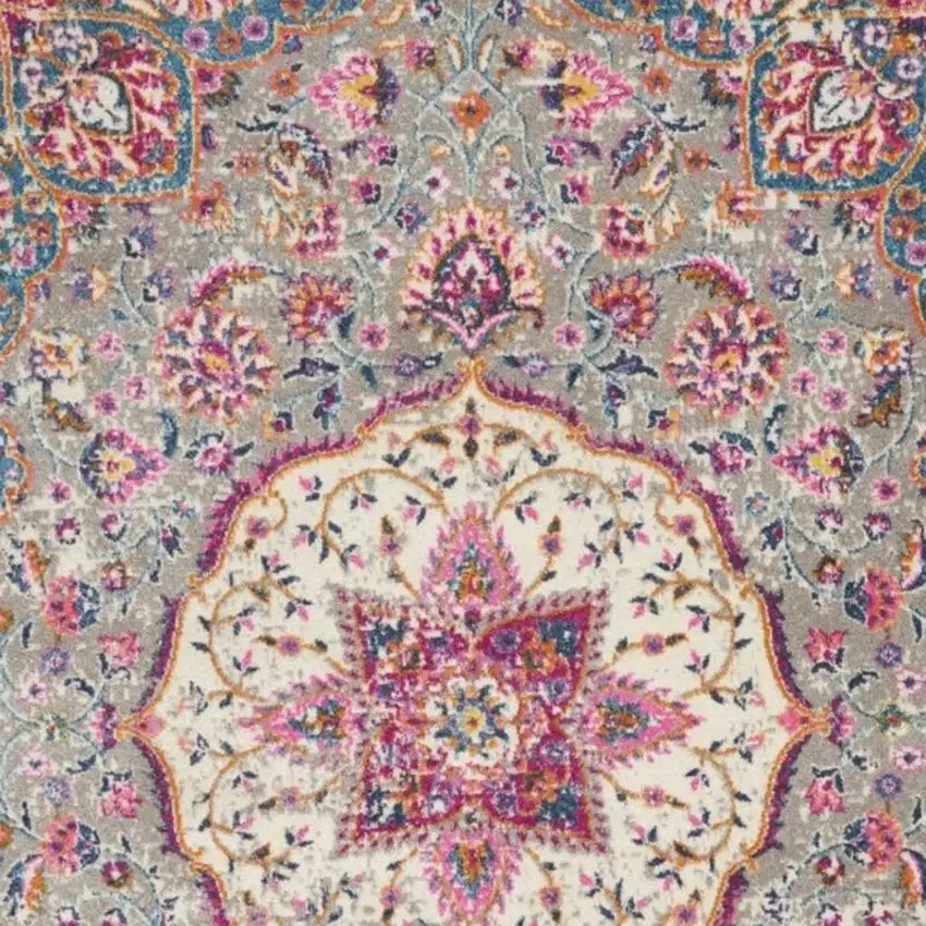 Gray And Ivory Medallion Area Rug Photo 1