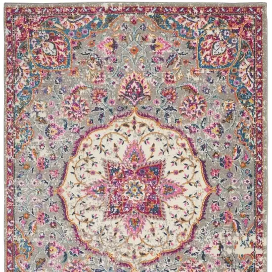 Gray And Ivory Medallion Area Rug Photo 8