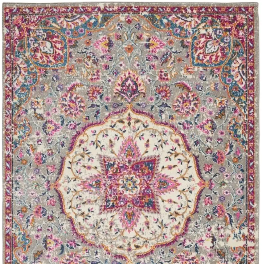 Gray And Ivory Medallion Area Rug Photo 8