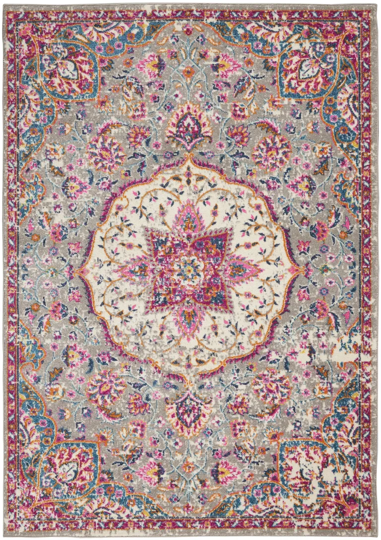 Gray and Pink Medallion Area Rug Photo 1