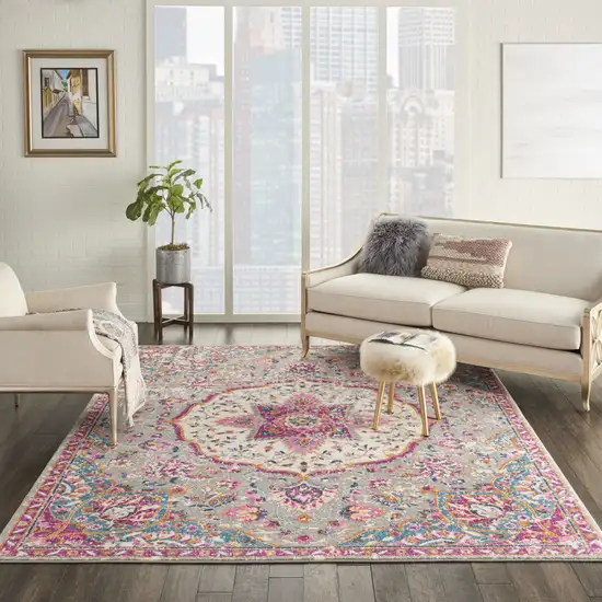Gray And Ivory Medallion Area Rug Photo 4