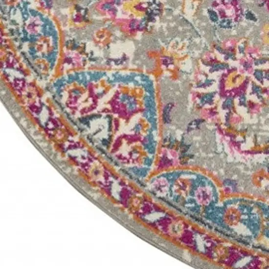 8' Gray And Ivory Medallion Round Rug Photo 3