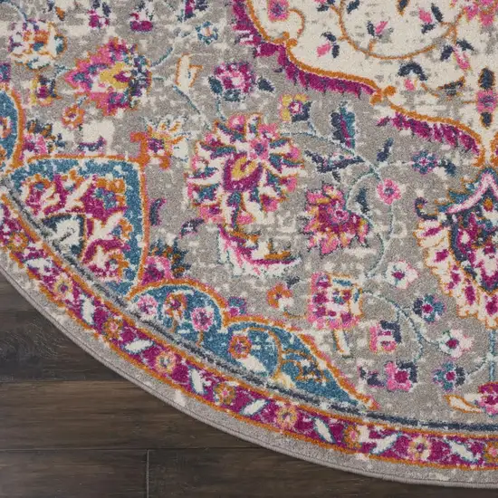 8' Gray And Ivory Medallion Round Rug Photo 9