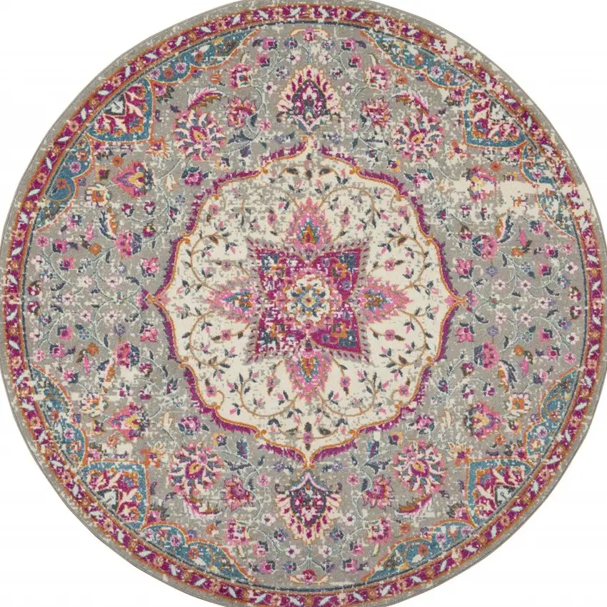 Gray and Pink Medallion Area Rug Photo 8