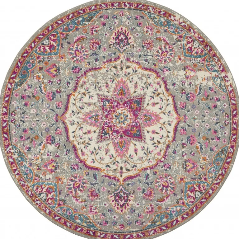 Gray and Pink Medallion Area Rug Photo 2