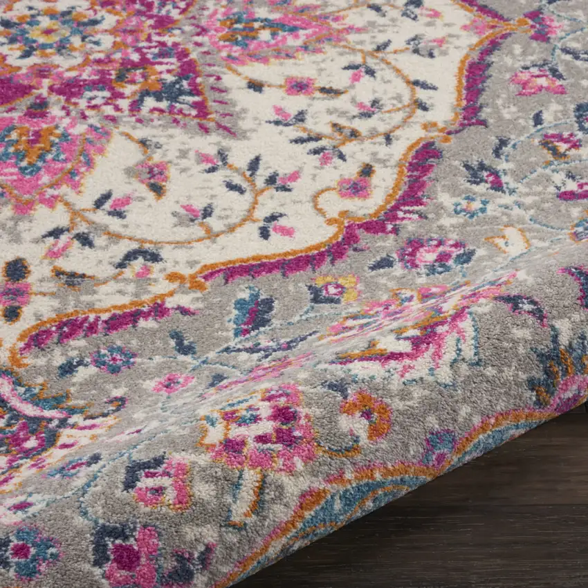 8' Gray And Ivory Medallion Round Rug Photo 9