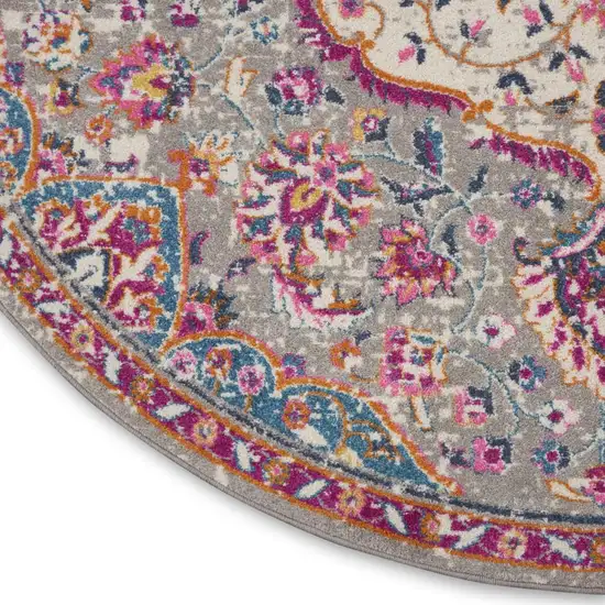 8' Gray And Ivory Medallion Round Rug Photo 7
